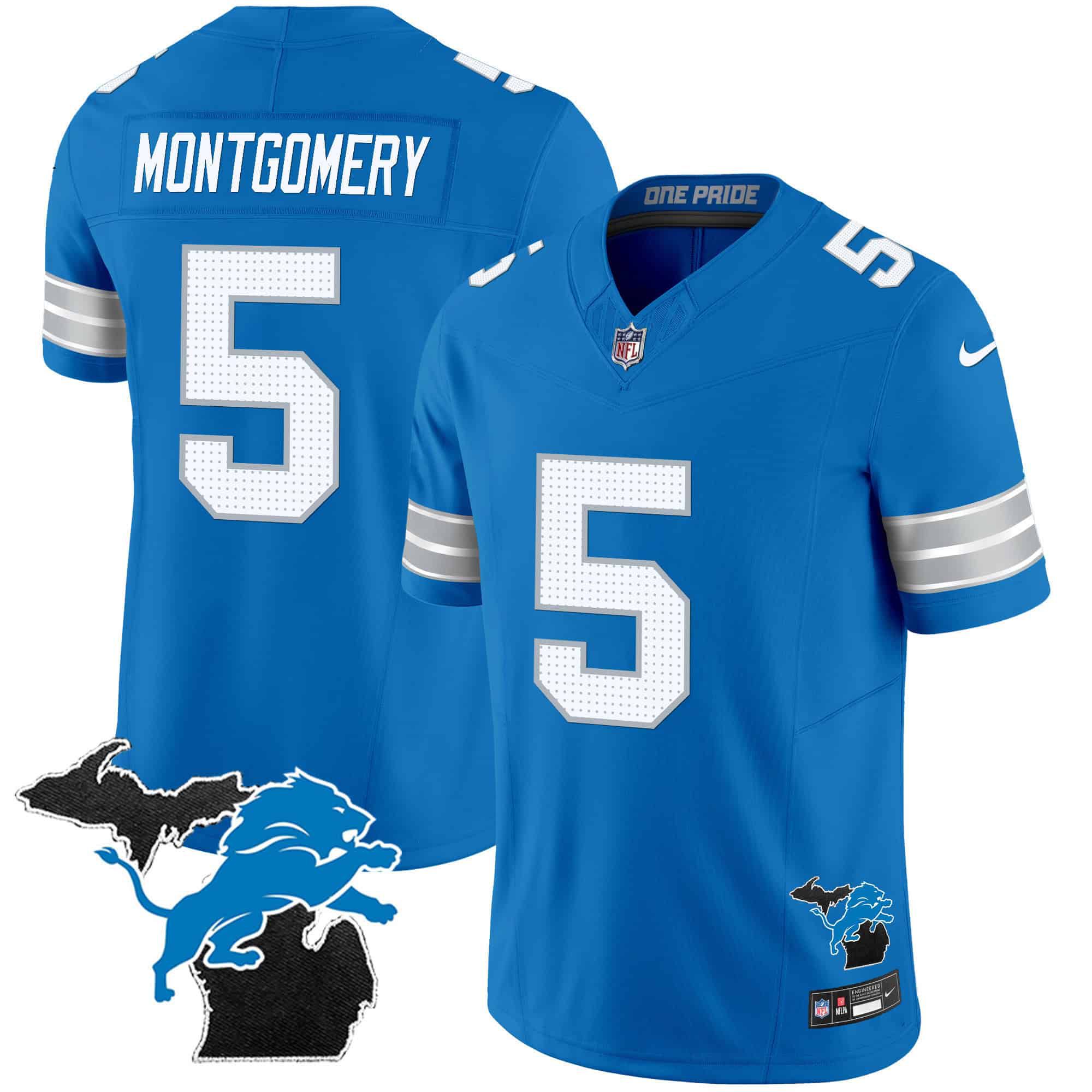 Men Detroit Lions #5 Montgomery Blue 2024 Nike Michigan Patch Vapor Limited NFL Jersey
